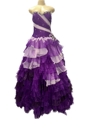 NWT Strapless Purple Ruffled Quinceañera Ball Gown Prom Dress with Ivory Accents